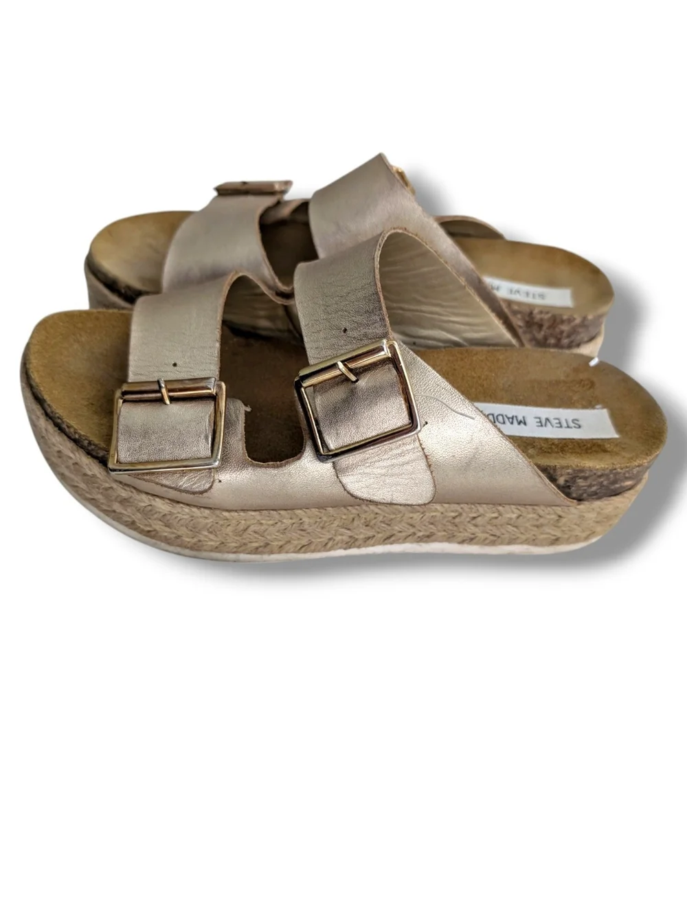 Steve Madden Annika Gold Metallic Leather Espadrille Platform Sandals, Size 7